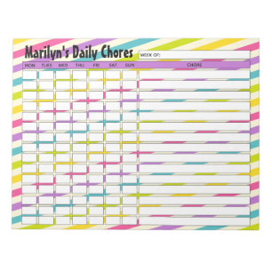 Personalized Rainbow Stripes Daily Chores Notepad