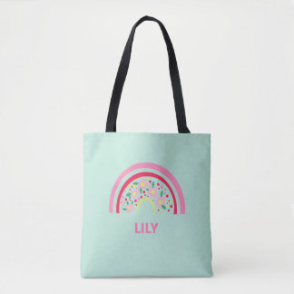 Personalized Rainbow Tote Bag for Kids Girls, Cute