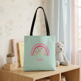 Personalized Rainbow Tote Bag for Kids Girls, Cute