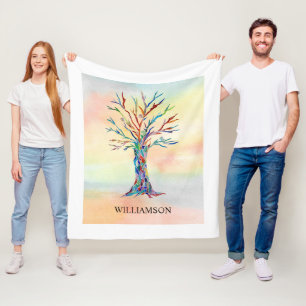 Personalized Rainbow Tree  Fleece Blanket