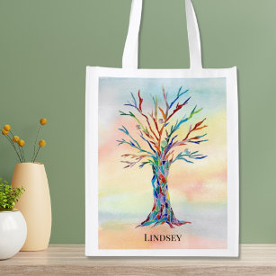 Personalized Rainbow Tree Reusable Grocery Bag