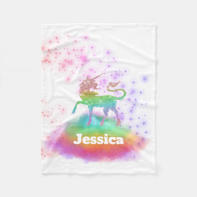 Personalized Rainbow Unicorn Baby Blanket (Front)