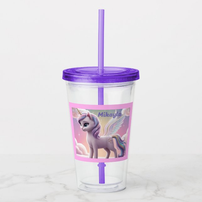 Personalized Rainbow Unicorn Cat Acrylic Tumbler (Front)