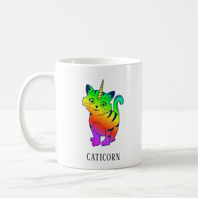 Personalized Rainbow Unicorn Cat Lover Birthday Coffee Mug (Left)