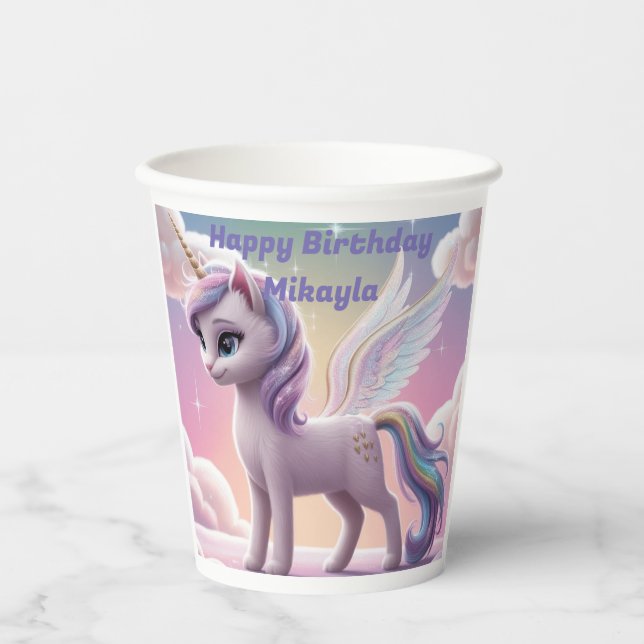 Personalized Rainbow Unicorn Cat Paper Cups (Front)