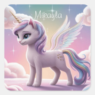 Personalized Rainbow Unicorn Cat Square Sticker