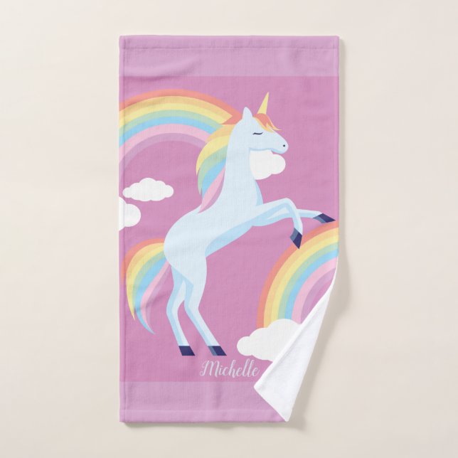Personalized Rainbow Unicorn Hand Towel (Hand Towel)