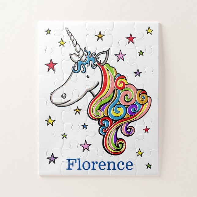 Personalized Rainbow Unicorn Large Piece Puzzle (Vertical)
