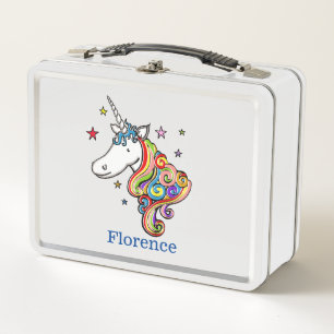 Personalized Rainbow Unicorn Metal Lunch Box
