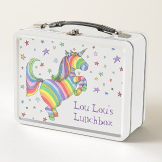 Personalized Rainbow Unicorn Metal Lunch Box