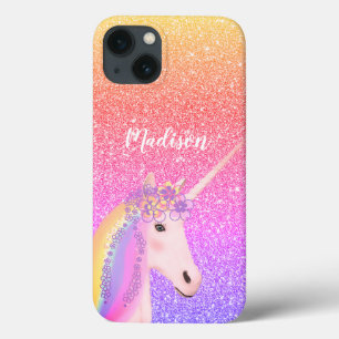 Personalized Rainbow Unicorn Pink Glitter  iPhone 13 Case