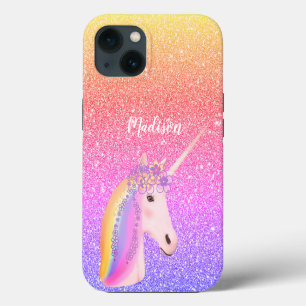 Personalized Rainbow Unicorn Pink Glitter iPhone 13 Case