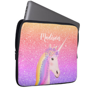 Personalized Rainbow Unicorn Pink Glitter Laptop S Laptop Sleeve