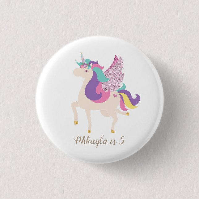 Personalized Rainbow Unicorn Simple Cute 1 Inch Round Button (Front)