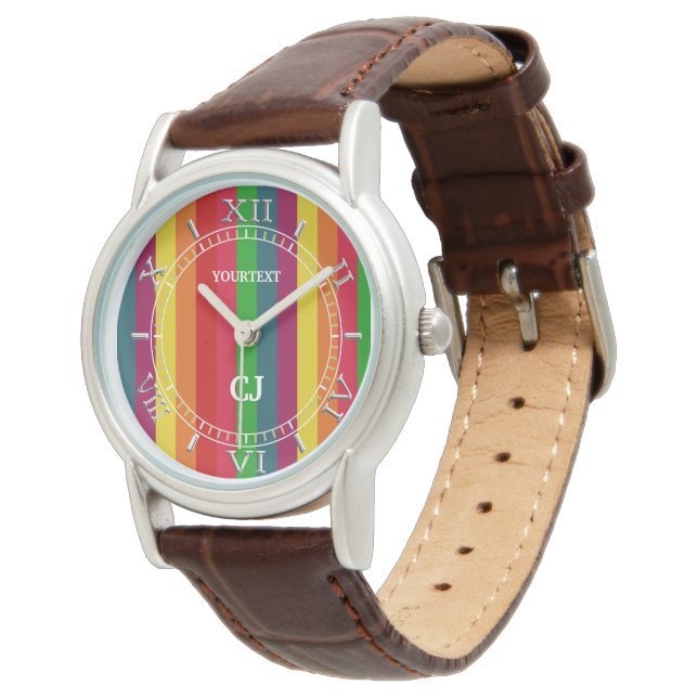Personalized Rainbow Vertical Stripes Dial Watch (Angled)