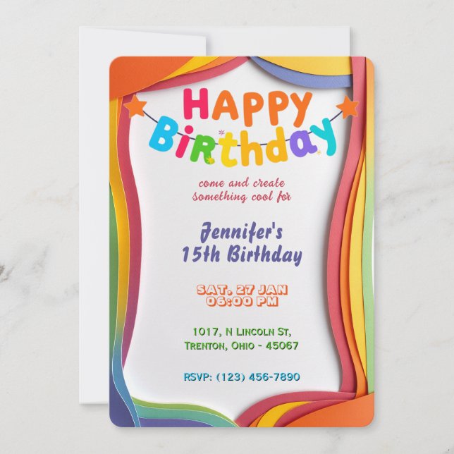 Personalized Rainbow Waves Birthday Card (Front)