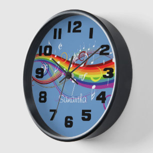 Personalized Rainbow White Music Notes Clock