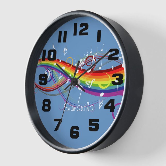 Personalized Rainbow White Music Notes Clock (Angle)