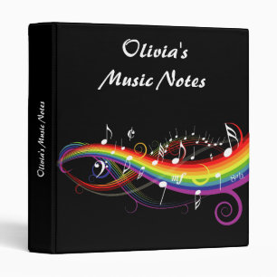 Personalized Rainbow White Music Notes on Black Binder