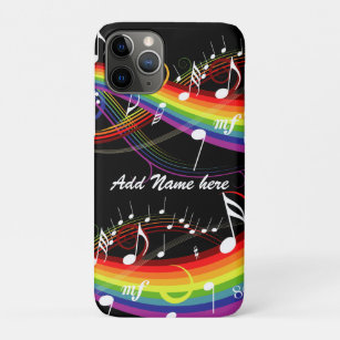 Personalized Rainbow White Music Notes on Black iPhone 11 Pro Case
