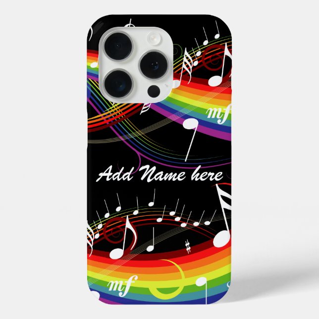 Personalized Rainbow White Music Notes on Black Case-Mate iPhone Case (Back)