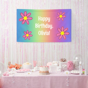 Personalized Rainbow with Flowers Banner