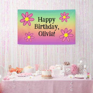 Personalized Rainbow with Flowers Banner