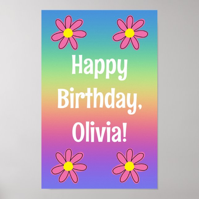 Personalized Rainbow with Flowers Poster (Front)