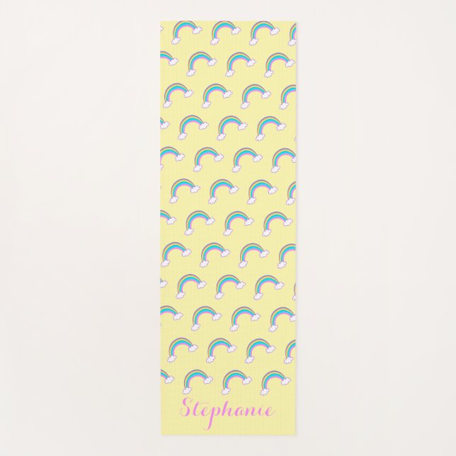 Personalized Rainbow Yellow Yoga Mat (Front)