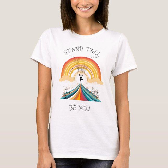 Personalized, Rainbow, Yoga, Tree pose, Positive T-Shirt (Front)