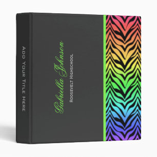 Personalized RaInbow Zebra Trimmed Binder
