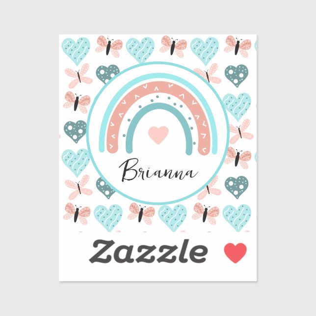 Personalized Rainbows, Butterflies and Hearts (Sheet)