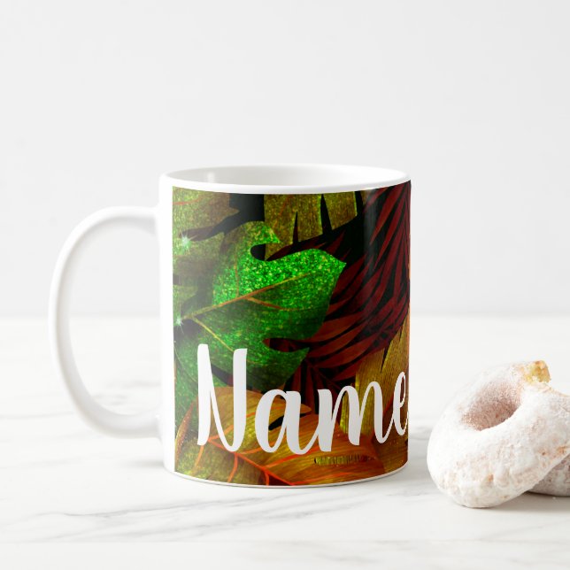 Personalized Rainforest Design Coffee Mug, Cup (With Donut)