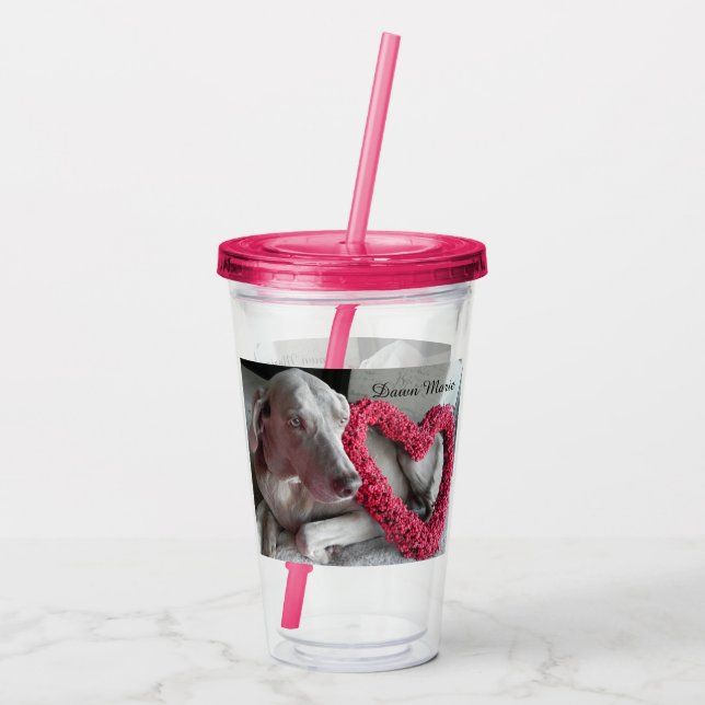 Personalized Rain's Heart - Weimaraner Dog Acrylic Tumbler (Back)