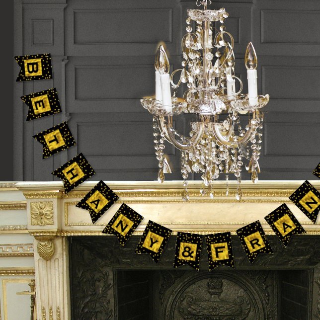 Personalized Random Gold Dot Patten Wedding Bunting Flags (Creator Uploaded)