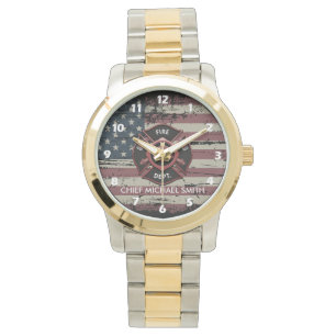 Personalized Rank Firefighter American Flag Watch