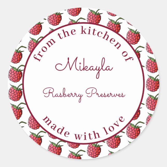 Personalized Raspberry Jam From the kitchen of Cla Classic Round Sticker (Front)