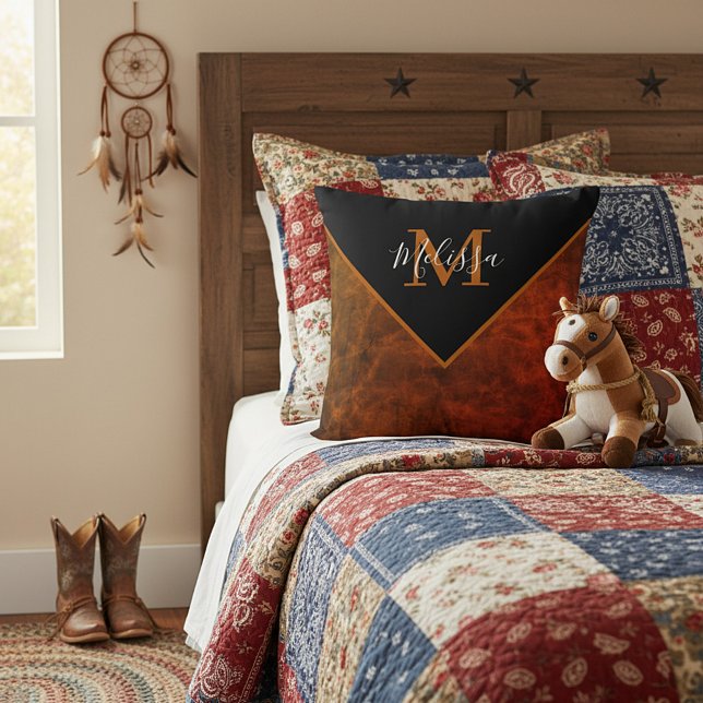 Personalized rawhide look throw pillow (Creator Uploaded)