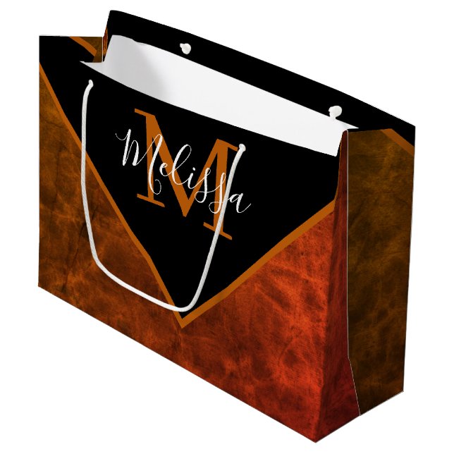 Personalized rawhide personalized large gift bag (Front Angled)