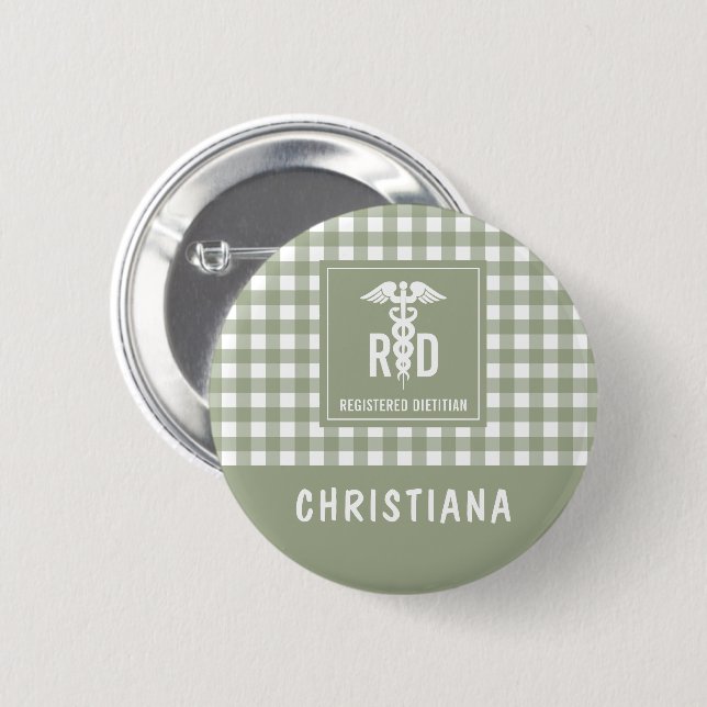 Personalized RD Registered Dietician Plaid Pattern 2 Inch Round Button (Front & Back)