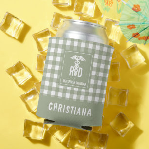 Personalized RD Registered Dietician Plaid Pattern Can Cooler