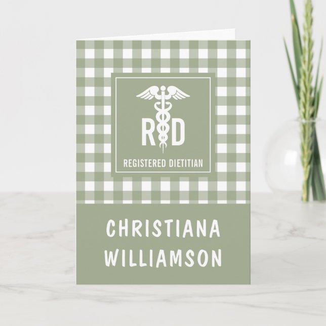 Personalized RD Registered Dietician Plaid Pattern Card (Front)