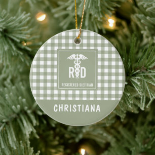 Personalized RD Registered Dietician Plaid Pattern Ceramic Ornament