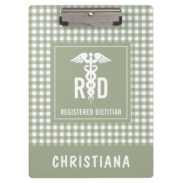 Personalized RD Registered Dietician Plaid Pattern Clipboard (Front)