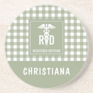 Personalized RD Registered Dietician Plaid Pattern Coaster