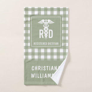 Personalized RD Registered Dietician Plaid Pattern Hand Towel