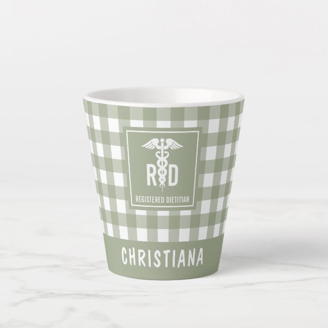 Personalized RD Registered Dietician Plaid Pattern Latte Mug (Front)