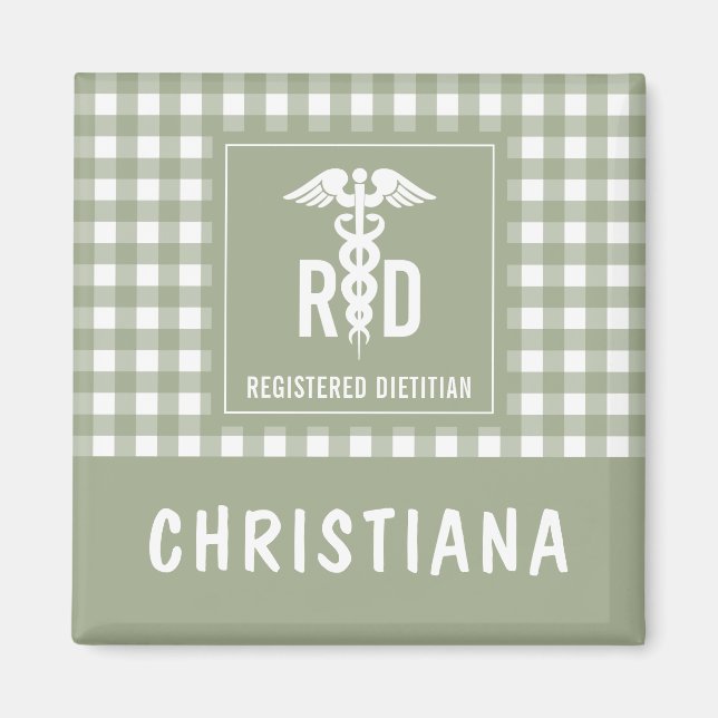 Personalized RD Registered Dietician Plaid Pattern Magnet (Front)