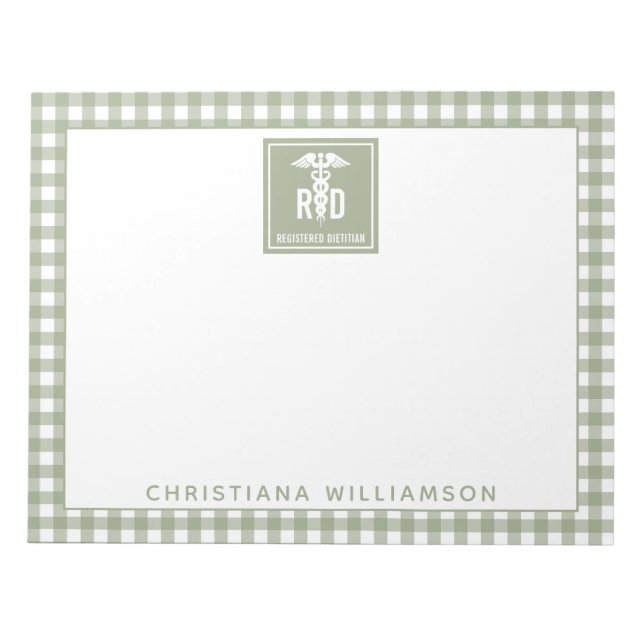 Personalized RD Registered Dietician Plaid Pattern Notepad (Front)