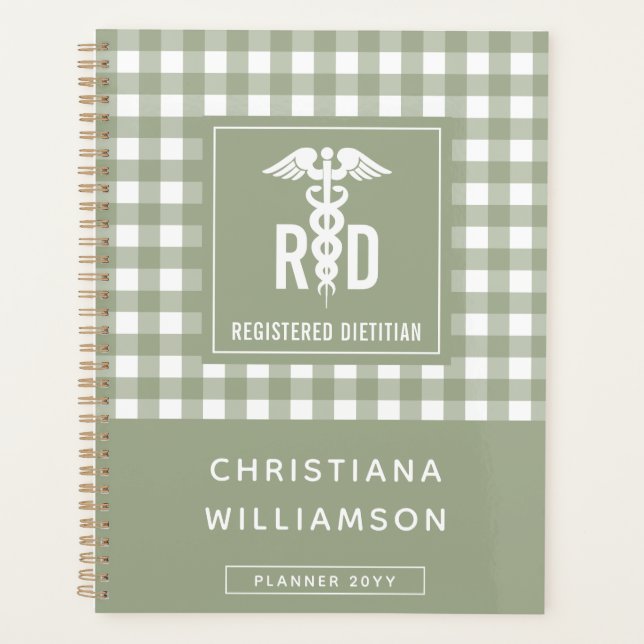 Personalized RD Registered Dietician Plaid Pattern Planner (Front)